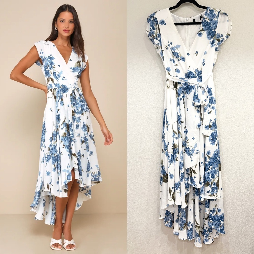 NWOT Lulus French Countryside White Floral Print‎ High-Low Dress